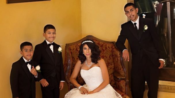 netis with her three young sons at her fantasy wedding shoot