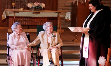 Vivian Boyack and Alice 'Nonie' Dubes during their wedding ceremony on Sept. 6th, 2014 in Davenport, Iowa