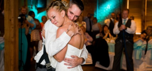 joe and michelle johnson getting emotional during their first dance