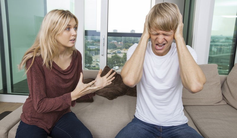 woman shouting at man