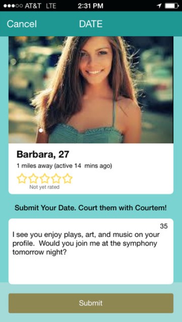 courtem page showing a date proposal submitted by another user