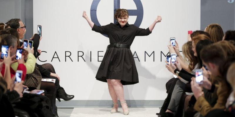 jamie brewer having a ball on the runway at new york fashion week