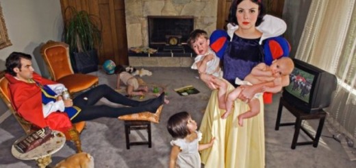 snow white shown holding two kids and a third trying to get her attention, stuck in an unhappy marriage - Copy