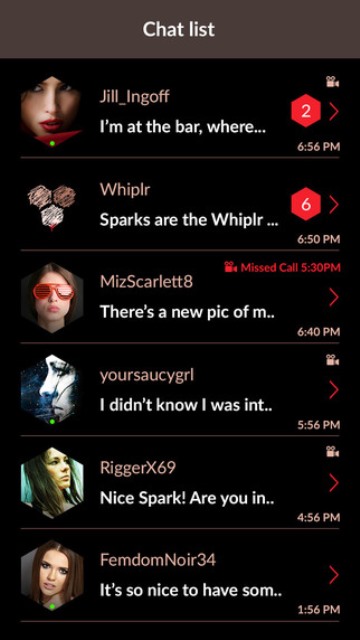 whiplr app page showing a user's chat list