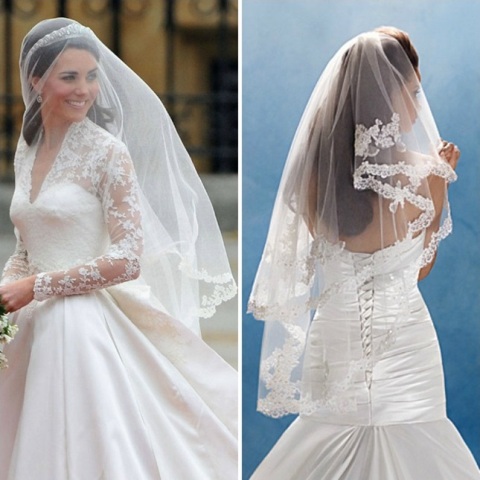 Hip length wedding veil