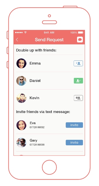 double dating app page showing the 'send request' feature