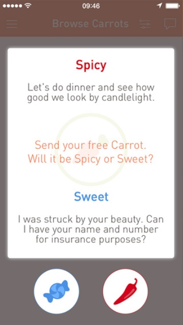 carrot dating app page showing the kind of carrot on offer