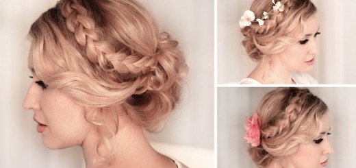 Braided hair updo in curled bun