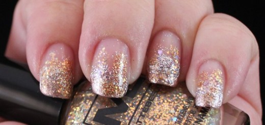 french manicure with gold glitter