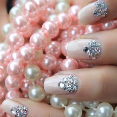 nail jewelry on french manicure