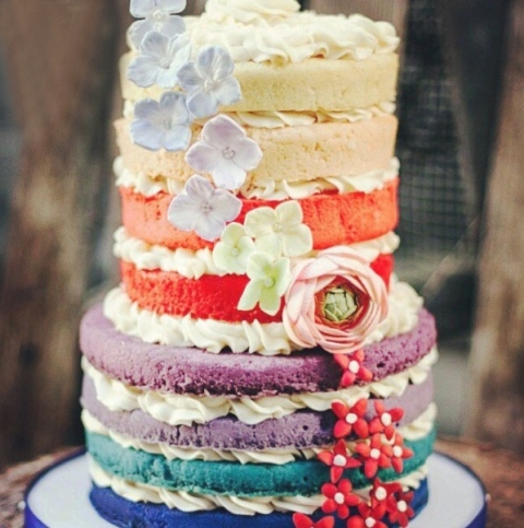  rainbow naked wedding cake