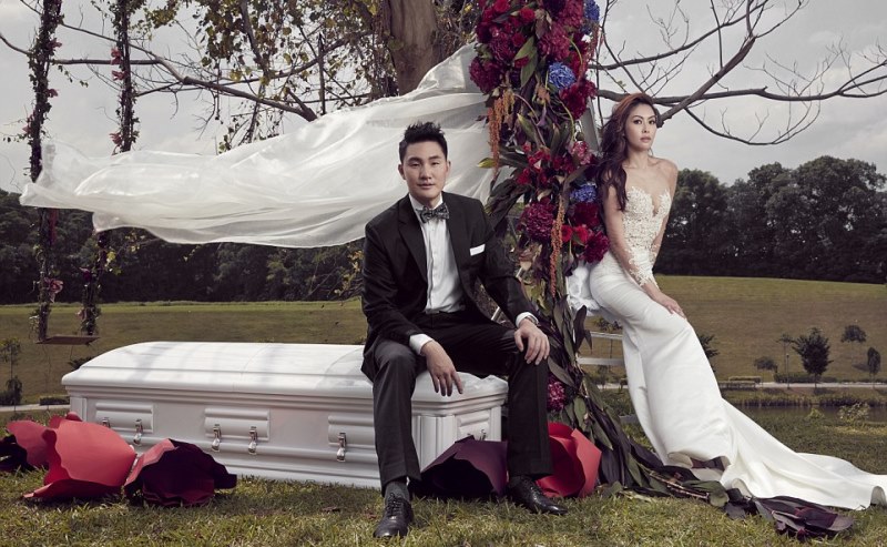 coffin-themed wedding shoot