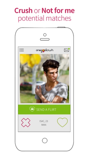 onegoodcrush dating app page showing 'crush' or 'no' feature