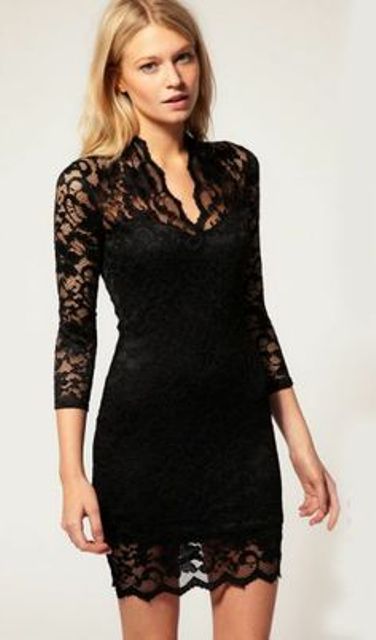 black lace fitted dress