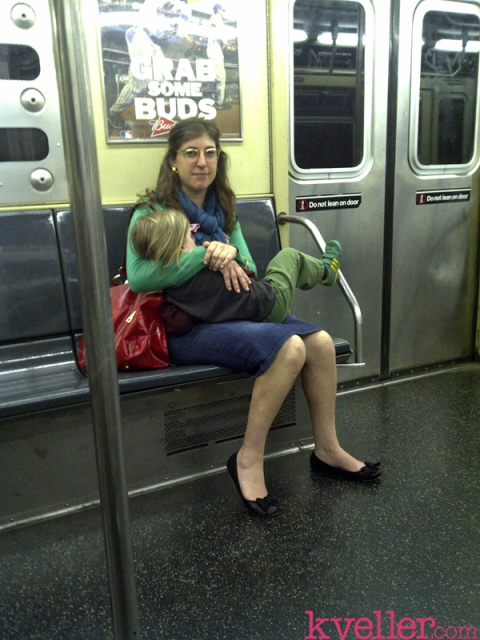 mayim bialik nursing her 3-year-old on the subway