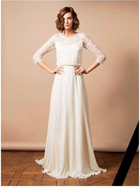 bohemian lace sleeves wedding dress 