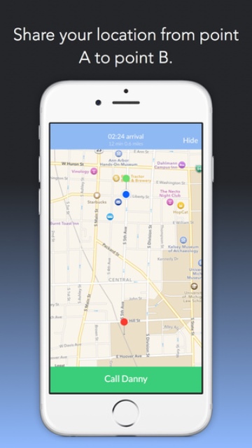 companion app page showing route map from point A to point B