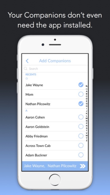 companion app page showing the contacts list to pick your companion from
