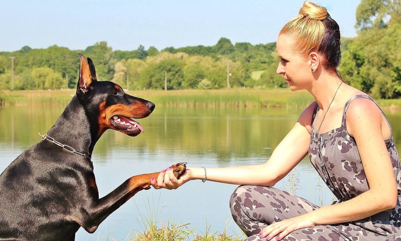 woman with her dog